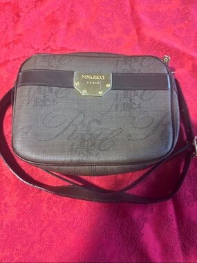 Vintage Nina Ricci Dark Brown Monogram Crossbody Bag.  Needs strap repaired